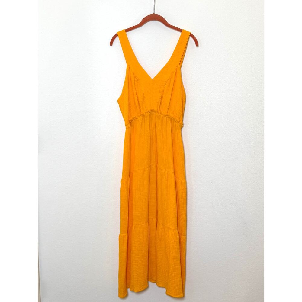 Gauze Smocked Midi Dress Saffron Yellow Steve Madden Large NWT